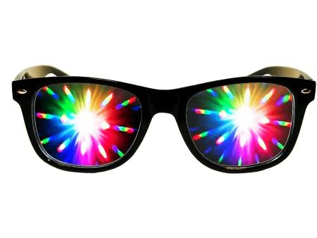 3D Fireworks Glasses - Black Plastic Frames - Prismatic Diffraction Glasses - NEW For Discount