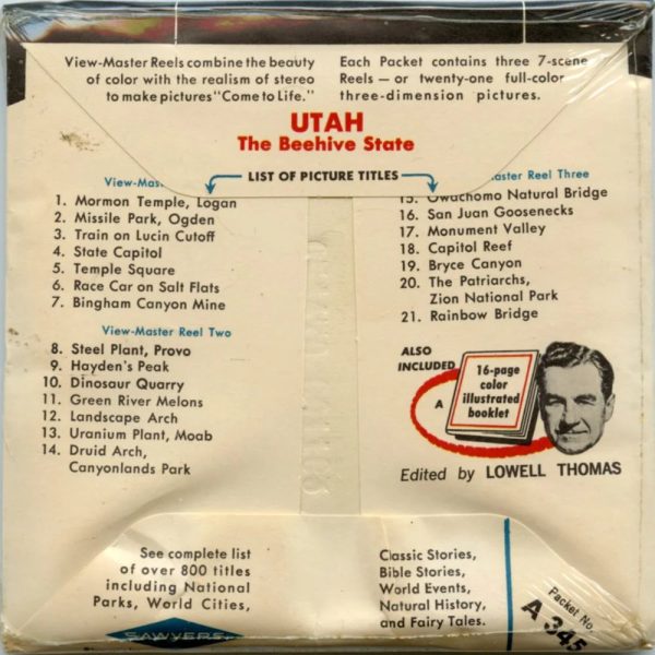 UTAH - View-Master 3 Reel Packet - 1960s  - vintage - (PKT-A345-S6m) Discount